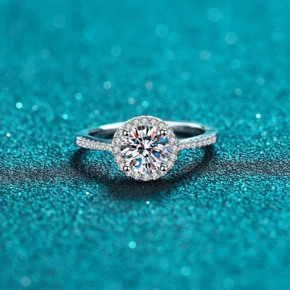 Certified 2ct. t.w. Moissanite Diamond Halo Ring NEW - Picture 6 of 9